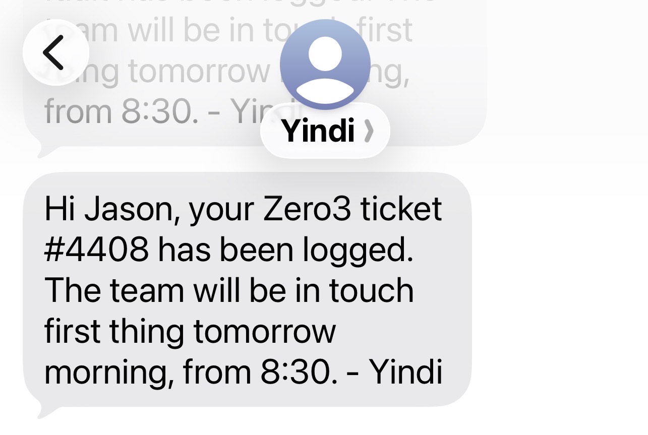 SMS confirmation sent to caller with their ticket number